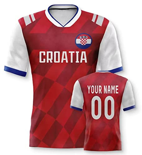 Kroatien Personalisiertes Weltmeisterschaft Fussball Trikot mit Ihrem Namen und Nummer für Herren Damen Kinder Casual Sport Fan T-Shirt Trikot Geschenk Rot