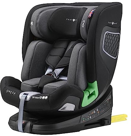 Cozy N Safe Omega i-Size 360 Rotation 40-150cm Child Car Seat, ISOFix, Support Leg, Memory Foam Comfort, High-Backed Booster Transition, Adjustable Headrest, Side Impact Protection, Washable Covers