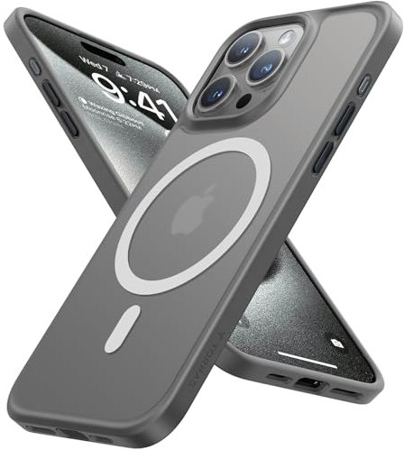 TORRAS Guardian-Mag für iPhone 15 Pro Hülle für MagSafe Nr.1 Schutzkraft und Magnetkraft Handyhülle iPhone 15 Pro Case Stoßfest Kratzfest Schutzhülle Cover Edle Matt Grau