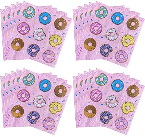 Servietten mit Donut-Kuchen-Thema, 20 Stück, Abendessen-Papierservietten, bedruckte Cocktailservietten, schöne Party-Servietten, Donut-Party-Geschirrzubehör
