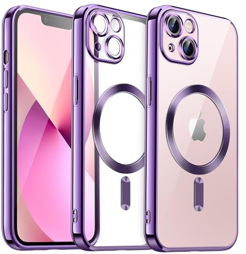 JETech Weiche Klar Hülle für iPhone 13 6,1 Zoll, Kameraschutz Vollständiger, Kompatibel mit MagSafe Kabellosem Laden, Stoßfest Elektroplattiert TPU Handyhülle (Violett)