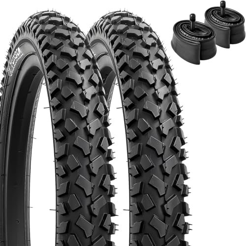 YunSCM 2er-Pack 60TPI Faltbarer 16 Zoll Reifen 16x2.125 Plus 2er-Pack 16 Zoll Schlauch AV32mm Ventil kompatibel 57-305 16x2.10 16x2.125 16x2.25 Fahrradreifen und Schlauch