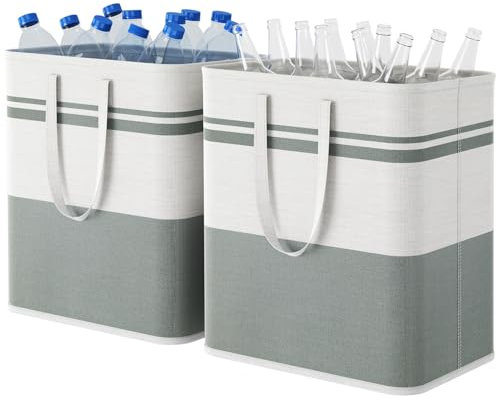 Lifewit 2 Stück Pfandflaschen Sammelbehälter mit Deckel 60L, Groß Pfandflaschen Aufbewahrung, Behälter Leergut & Altglas Aufbewahrung, Flaschensammler Küche Abstellraum Flaschentasche, Grau und Weiss