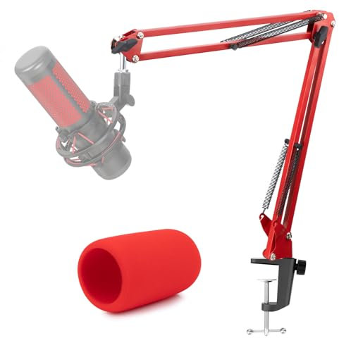 Bras Micro et Pied de Micro Rouge pour Hyperx QuadCast, Support Micro Hyperx avec Bonnette en Mousse Rouge Anti-pop, Pince de Perche Micro HyperX QuadCast et QuadCast s pour Studio par YOUSHARES