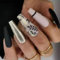 24pcs Long Coffin False Nails Black White Stick on Nails Gold Glitter Press on Nails with Leaf Patterns Removable Glue-on Nails Fake Nails Women Girls Nail Art Accessories