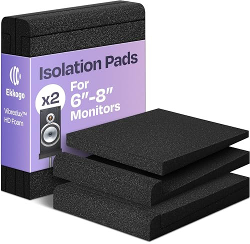 Ekkogo Ein Paar Studio-Monitorisolationspads, Premium-Akustikschaum zur Erhöhung des Audios, idealer Lautsprecher-Schaumstoff für 16,5–20,3 cm Lautsprecher, verstärkt mit Vibredux HD-Schaum für