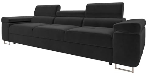 Mirjan24 Sofa Torezio III mit Verstellbarer Kopfstütze (Polo 897) | Geräumige Couch mit gesteppter Sitzfläche, gepolstertem Rücken und verchromten Metallfüßen