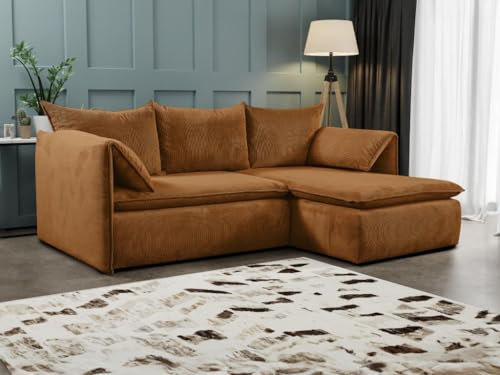 Vente-unique-Ecksofa mit Schlaffunktion - Ecke rechts - Feincord - Terracotta - Teodora