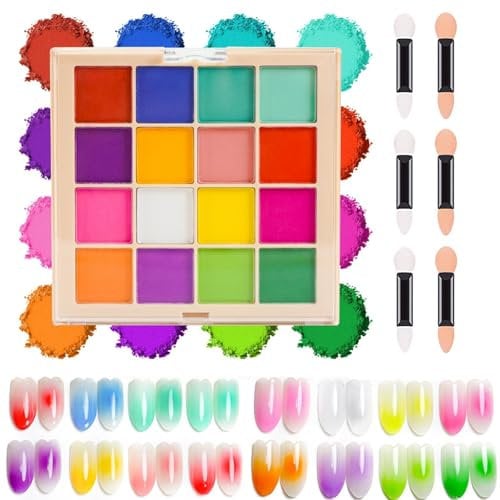 MKNZOME 16 Colours Nail Pigment Powder, Pink Chrome Nail Powder【2025 Upgrade】Yellow White Nail Art Palette for Nail Design, Nail Art Body and Crafts Salon Home Use