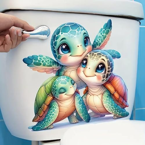 TOLOVIS Cute Turtle Toilet Cover Sticker Decals,Flower leaf bird Waterproof Toilet Lid Tank Seat Decals Cistern Self-Adhesive Bathroom Wall Sticker, TOLOVIS-001