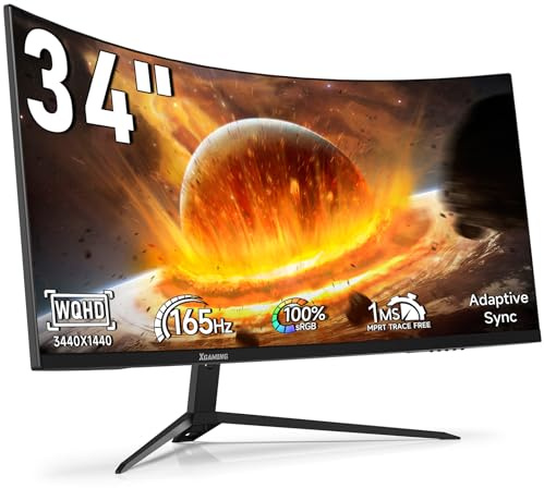 memzuoix 34 Ultra Wide Curved Gaming Monitor, 3440 x 1440 WQHD, Up to 165Hz, 1ms, 1500R Curvature, 100% sRGB, FreeSync Premium, HDMI 2.0 and DisplayPort 1.4, Wall Mounted, Color