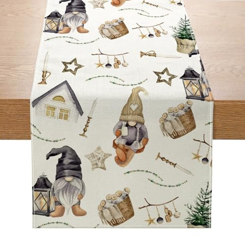 Tischläufer Weihnachten Rentier Baum Schneeflocken Weihnachtsdeko Weihnachtstischdecke Weihnachtsdeko Tisch Weihnachtstischläufer Deko Winter Tischläufer 40x140 cm (12, 40 x 140 cm)