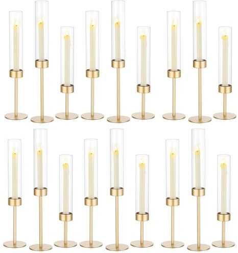 Romadedi Lot de 18 bougeoirs en métal avec cylindre en verre pour table de Noël, mariage, table à manger, décoration de fête à la maison