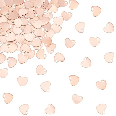 UNICRAFTALE Circa 80 pz Ciondoli A Cuore in Oro Rosa Acciaio Inossidabile Ciondoli con Etichetta A Cuore Vuota Ciondoli A Cuore D'Amore Ciondoli Ciondolo in Metallo con Anello per Collana Lungo 9mm