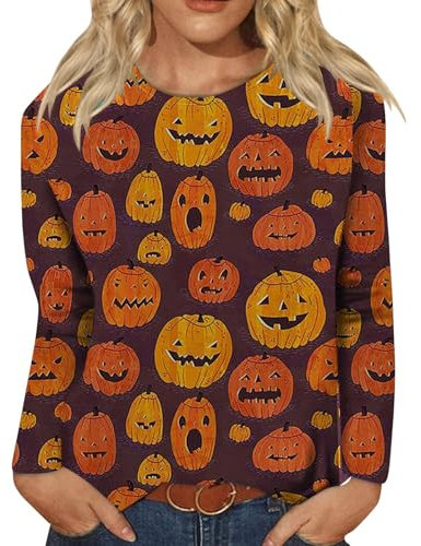 NRTOTI Damen Sweatshirt Halloween Pullover Ohne Kapuze Basic Rundhalsausschnitt Pullover Ohne Kapuze Langarm Rundhals Pullover Printed Teddy Pullover Damen Oberteile Winter Sweatshirt