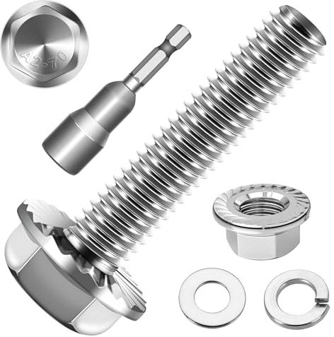 10 Stück M8x30 Sechskantschrauben, Flansch Schrauben, Edelstahl A2 V2A, Außensechskan, Vollgewinde, Unterlegscheiben, Federringe & Muttern/Schrauben-Sortiment mit Magnetischem Sechskant-Bit
