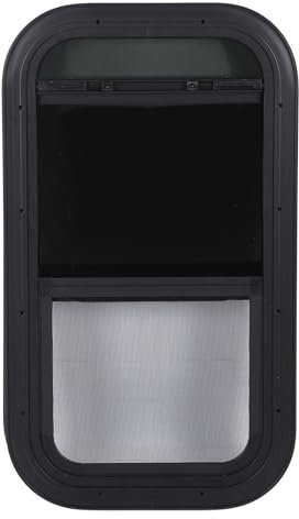 Asixxsix Vertical Sliding RV Window, 12x22 Tinted Sliding RV Replacement Window with Net Screen and Trim Ring, Aluminum Alloy Frame, Water proof, UV Proof, Quick Installation for Cargo