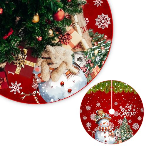 Weihnachtsbaum Rock 120 cm, Weihnachtsbaumdecke Rund, Abdeckung für Christbaumständer, Weihnachtsbaum Decke mit band, Christbaumdecke Rot, Polyester Tannenbaumdecke, für Weihnachten Party Dekoration