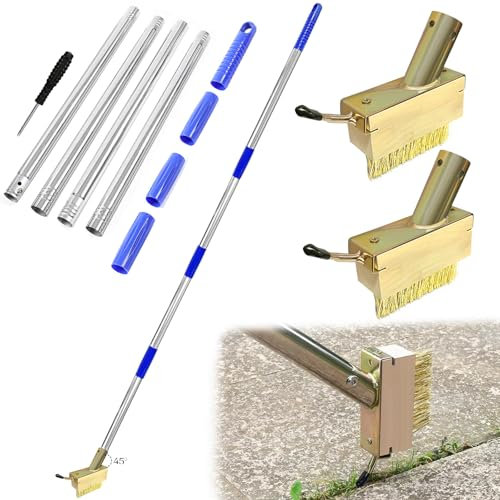 TZEKING 2 Pezzi Scopa Metallica per Giardino,Scopa in Filo Metallico con Manico Telescopico,Spazzola con Setole Metalliche Rigide,Spazzola Metallica,per Rimuovere Erbacce,Muschio e Macchie Ostinate