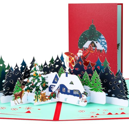 CNLITIHEKA Weihnachten Pop Up Karte, Pop-Up Xmas Karte, Wald Thema - Urlaub Grußkarte, Neujahr, Thanksgiving, Blanko-Note, für Kinder Familie Freunde.