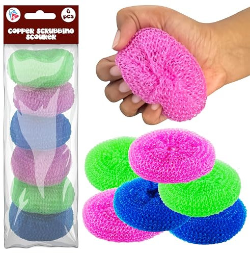 6 estropajos de cocina de polipropileno – Estropajos de malla antiarañazos para utensilios de cocina antiadherentes – Esponjas duraderas multicolor para lavavajillas – Almohadillas de limpieza de