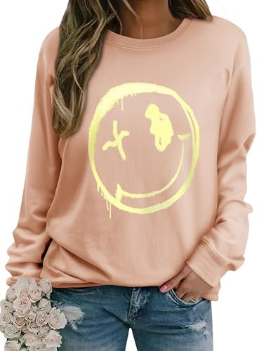 WIEIYM Damen Sweatshirt Langarmshirt Drucken Rundhals Pullover Herbst Winter Bluse Tops Weihnacht Pullover Casual Christmas Sweat Oberteile,Cantaloupe Melone,S