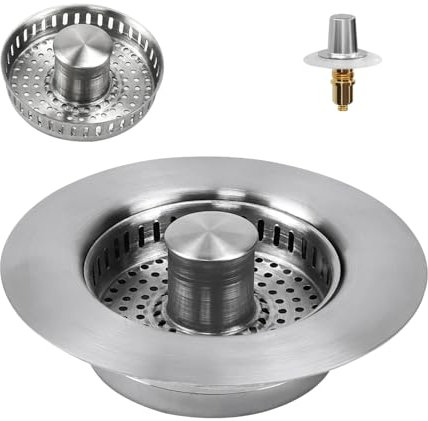 EUIEUT Bouchon d'Evier de Cuisine avec Panier Filtre Evier Cuisine, Crépine d'Evier Cuisine Universel en Acier Inoxydable 304, Bouchon de Lavabo Pop-Up pour Eviers de Cuisine, Lavabos, Salle de Bains