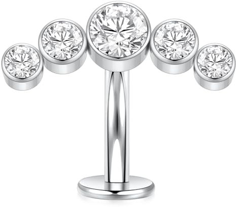 G23 Titan Bauch Ring gebogenen Bauch Barbell 14G Flat Bottom Floating Belly Button Ringe Bauchschmuck Silber Navel Piercing Schmuck Internally Threaded Navel Ring mit CZ Belly Piercing 10mm