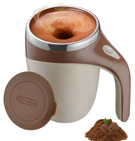 QuyiFa Taza de café con agitación magnética automática 2025, taza de café con agitación automática, taza mezcladora eléctrica, para café, leche y té (marrón,Tipo de batería)