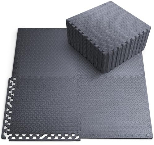 KAYMAN 16 Pack (60x60 cm) Gym Floor Nonslip Mats, Interlocking, EVA Foam Exercise Floor Tiles for Home Workouts, Studio, Weights, Exercise and Yoga, Grey