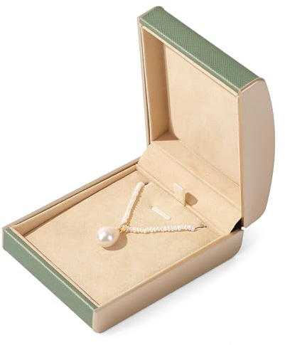 Oirlv Verde Pu Pelle Scatola Collana,Scatola Ciondolo per Immagazzinaggio Compleanno San Valentino Anniversario