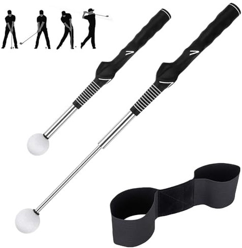 KBIBCK 2 Pcs Golf Training Aids, Retractable Golf Grip Training Aid, Golf Swing Trainer Arm Band, Posture Correction Alignment, Golf Alignment Sticks Golf Swing Training Aid for Beginners Men Women