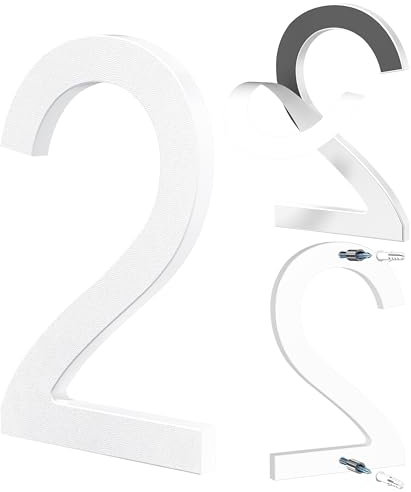 Yafimea Número de casa exterior 15 cm blanco, Números para casa con instalación adhesiva o con tornillos, diseño moderno flotante 3D para pared o valla (2)