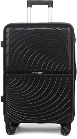 Fly Kite Luggage 20 Inch Cabin Suitcase 100% Polypropylene, Hard Shell with Aluminium Trolley Handle Real TSA Secure Lock 3 Digit 360° Smooth Wheels Lightweight Suitcase|Black
