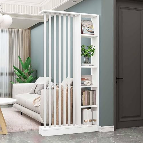 Boden-Wandsäulen-Trennwand-Raumteiler, DIY moderne Raumtrennwand, Sichtschutz, Veranda-Trennsäule, bodenstehend (mit Regal), Holzlatten-Trennwand, Veranda-Dekoration, geeignet für Teehaus/Café.(D,100c