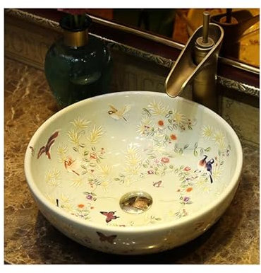 asdchZen Lavabo De Baño De Estilo Chino con Diseño De Pájaros Y Flores, Color Verde, 35 Cm Y 30 Cm.