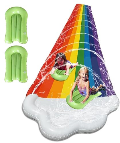 KBIBCK Wasserrutsche Garten für Kinder, 480x140 cm Doppelte Wasserrutschmatte mit Bodyboards, Wasserrutsche Kinder Draußen, Wasser Rutsche,Wasserspielzeug mit Eingebautem Sprinkler für Kind Erwachsene