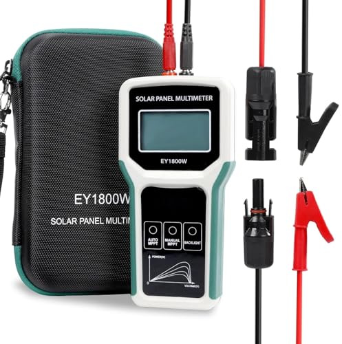 Multimetro per pannelli solari da 1800 W, misuratore di potenza fotovoltaica MPPT con retroilluminazione LCD, rilevamento automatico/manuale, misura tensione a circuito aperto e punto di massima