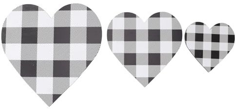 plplaaoo Heart Shaped Wood Sign Plaid Wooden Wall Decor Rustic Hanging Plaque for Kitchen Bedroom Bathroom Boxwood Material 12CM 18CM 25CM 3Pcs