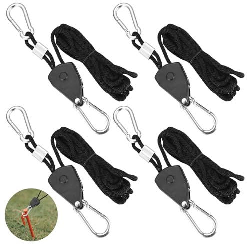 4 corde di tensionamento con tenditore, 2,4 m, gancio regolabile per cricchetto, corda regolabile, cricchetto con gancio, gancio per tenda da sole da campeggio