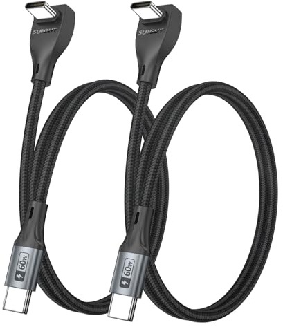 USB C Kabel 90 Grad – 60W Schnellladekabel USB C [2P 0.5M] USB Typ C Datenkabel, Abgewinkelt USBC Ladekabel für iPhone 16/15 Pro Max, Tesla Model Y, Apple MacBook, iPad, Pixel, Samsung
