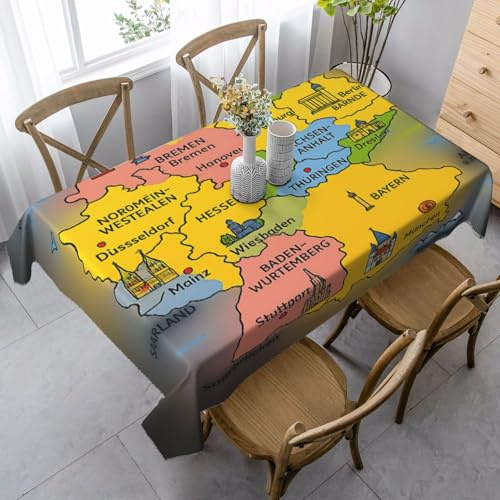 ZTPOWQA Tischdecke, Motiv: Deutschlandkarte mit buntem Druck, 89 x 140 cm, rechteckig, wasserdicht, wiederverwendbar, für Esszimmerpartys