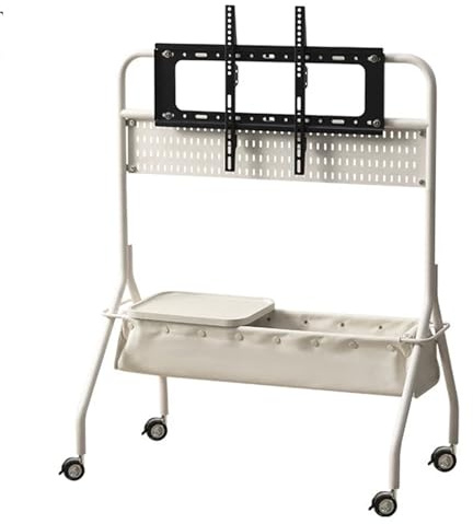 Mobile TV Stand for 40-75 Inch Screens, Rolling Cart with Storage Basket, Portable Floor Stand on Wheels
