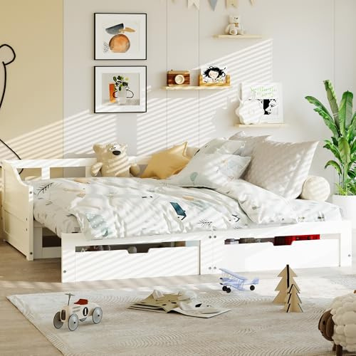 JiaOyu Klappbares Schlafsofa Couch Sofa mit Schlaffunktion, Ausziehbar 2-Sitzer-Sofa mit 2 Schubladen und Lattenrost,Schlafcouch Polstersofa für Wohnzimmer Schlafzimmer Heimkino(Zwei Schubladen)