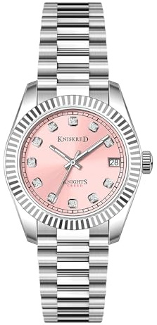 KNISKRED Klassische Armbanduhren für Damen mit Kristall Akzent und Solid Edelstahl Band Damen Kleidung Uhr Wasserdicht