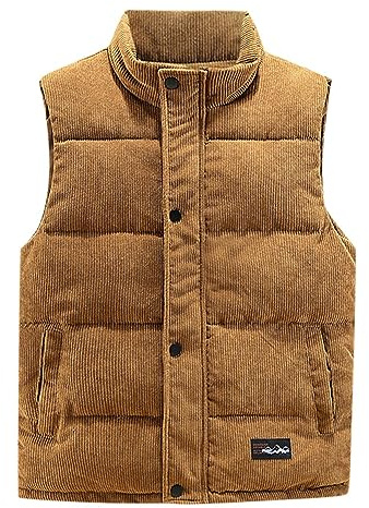 Generisch Corduroy Vest Men's Down Vest Cord Quilted Vest Thick Winter Vest Warm Work Vest Lined Vest Inner Plush Men's Vest Plain Outdoor Vest Classic Transition Vest