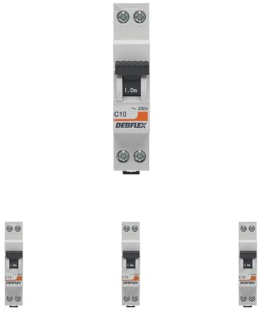 DEBFLEX - Disjoncteur 10A Phase + Neutre 3KA - Module Coupe-Circuit - Certifié NF - Installation dans Tableau Electrique - Gris (Lot de 4)