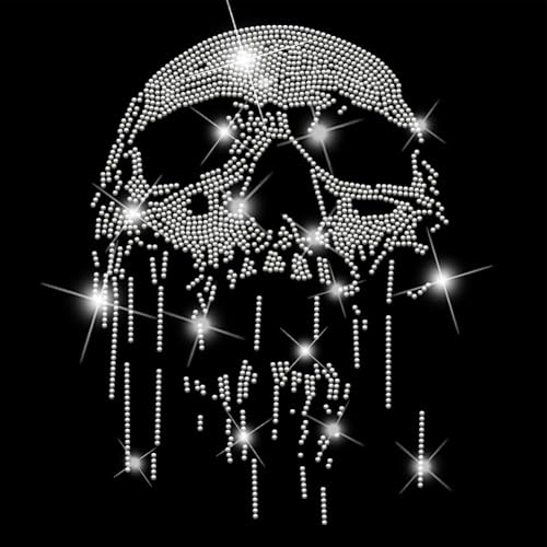 SUPERDANT Totenkopf Strasssteine Bügeltransfer Weiß Bügelbilder T Shirt Kristall Hitzetransfer Heißfixsteine Für Kleidung Deko Für Taschen DIY Handwerk