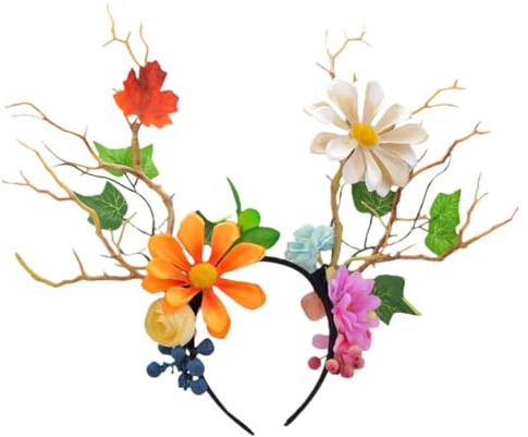 Geweih Haarreif mit Großen Blumen, Elastischer Kopfschmuck