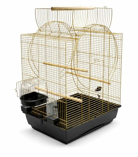 Zoopaul Vogelkäfig XXL Emma Cabrio schwarz Gold Wellensittiche Kanarien mit Trinkröhrchen Badehaus usw.